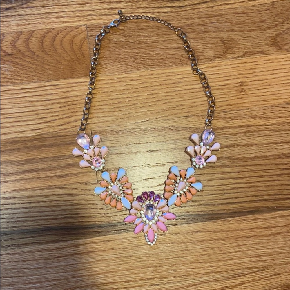 Pink peach orange floral necklace with gold trim